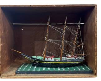 Vintage Sailing Ship Model in Display Case