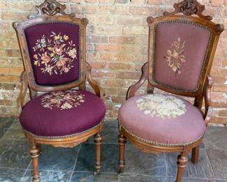 Two Nailhead Trim Renaissance Revival Parlor Chairs
