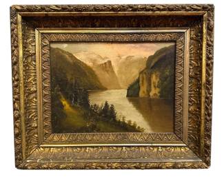 19th Century Alpine Landscape Oil Painting 