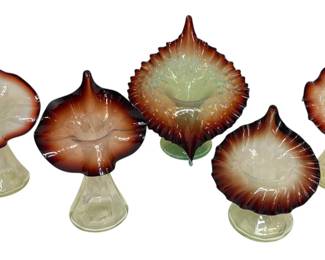 Collection of Uranium and Oxblood Art Glass Jack In The Pulpit Vases