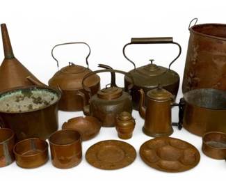 Large Collection of Antique Hand Hammered Copper Kitchen Articles