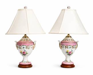 Pair of Italian Porcelain Urn Lamps