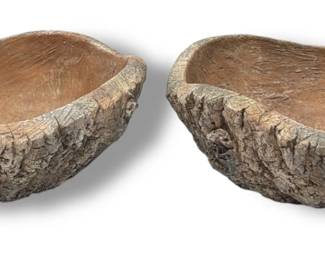 French Faux Bois Garden Bowls, Pair