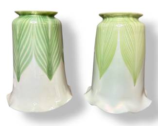 Two LOUIS COMFORT TIFFANY Favrile Pulled Feather Lamp Shades