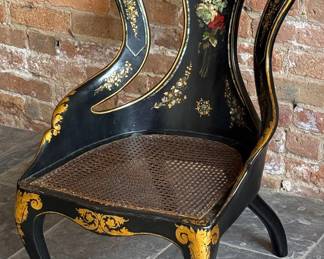 Victorian Papier-Mache Gondola Chair, Mother of Pearl Inlay 