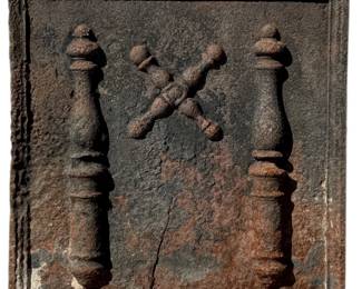 Antique French Cast Iron Pillars of Freedom Fireback Backsplash