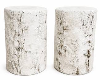 French Faux Bois Garden Stools, Pair
