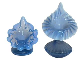 Four Victorian Blue Art Glass Jack In The Pulpit Vases