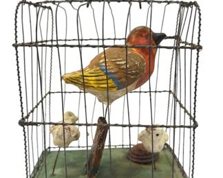 Victorian Folk Art Bird in Birdcage