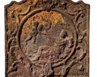 Antique French Cast Iron Cherubs Fireback Backsplash