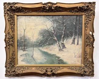 19th C Winter Creek Oil Painting, MACGUFFIN