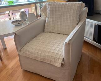 Linen covered chair.