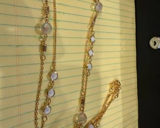 Costume Necklace Gold Tone and White Stone $5.00