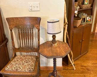 chair, table, lamp, walking sticks
