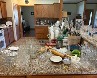 glassware, stemware, rolling pins, utensils, kitchen