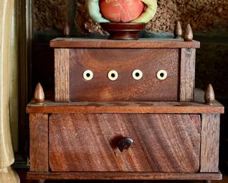 Antique Wooden Sewing Box Walnut Thread Dispenser Victorian Pin Cushion