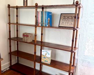 Faux Bamboo Mid Century Modern 4 Tier Oak Etagere Shelf Display/Room Divider