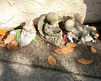 Garden Gnome and cement Cherubs