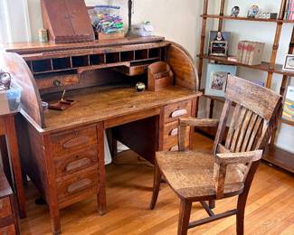 Vintage Roll Top Desk and Chair