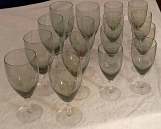 009 Vintage Blue Smoke Glass Stemware Set Wine Champagne Coupes