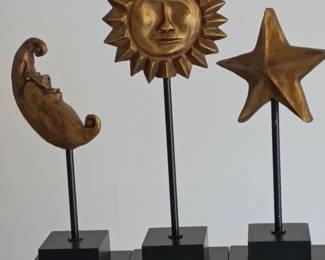 026 BronzeFinish Sun Moon Star Celestial Sculpture Set