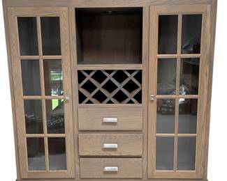 028 Oak Wine Bar Cabinet with Glass Doors
