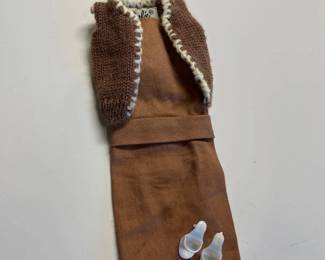 055 Vintage Barbie Doll Outfit Set  Brown Knit Vest Skirt with Hat and Shoes priced