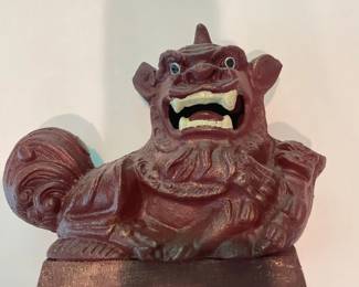 142 Okinawan Shisa Guardian Lion Figurine RedBrown