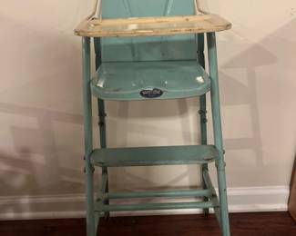 033 Vintage Happy Time Metal Baby High Chair with Robin Decal