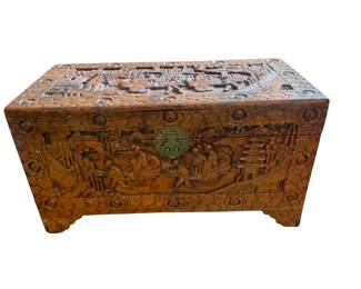 156 Antique Chinese Carved Camphor Wood Blanket Chest