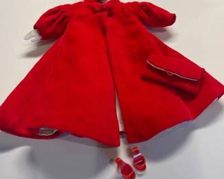 058 Vintage Barbie Red Velvet Coat Set with Hat Purse Shoes