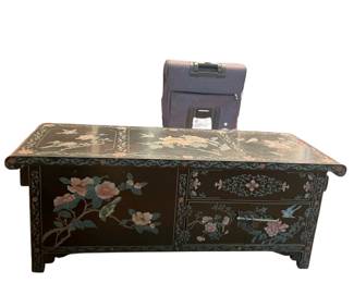 181 Chinese Black Lacquer Chinoiserie Coffee Table with Mother of Pearl Inlay