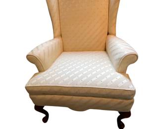168 Queen Anne Wingback Armchair in Ivory Damask