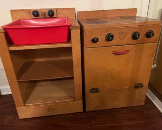 032 Vintage Wooden Childrens Play Kitchen Set