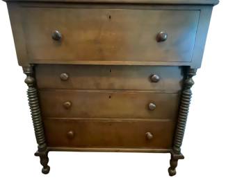 090 Antique American Empire Chest of Drawers with Spool Columns