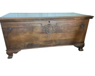 069 Antique Walnut Blanket Chest with Carved Crest