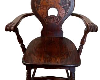 148 Antique Oak Health Tavern Arm Chair with Carved Back