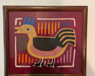 134 Kuna Mola Bird Textile Framed Art
