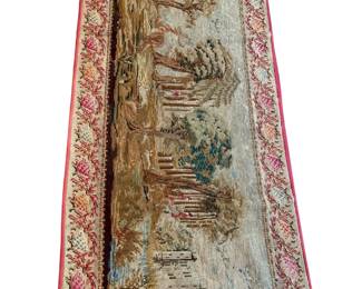 079 Antique Needlepoint Tapestry Panel with Pastoral Scene