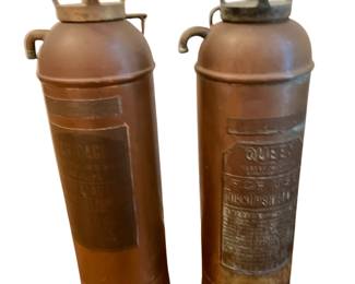 177 Antique Copper Fire Extinguishers Chicago Queen Brands Pair