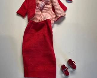056 Vintage Barbie Red Knit Suit Outfit with Accessories