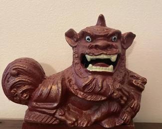 173 Red Cast Iron Foo Dog Guardian Lion Figurine