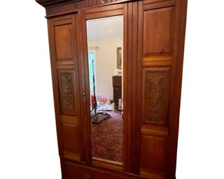 102 Antique Victorian Walnut Armoire with Mirror
