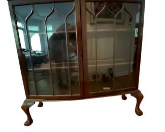 189 Antique Mahogany BowFront China Cabinet with Ball Claw Feet
