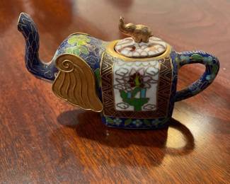 176 Chinese Cloisonn Elephant Teapot with Lid