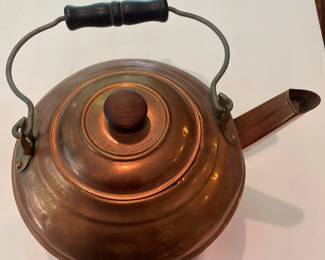 140 Antique Copper Tea Kettle with Wooden Handle