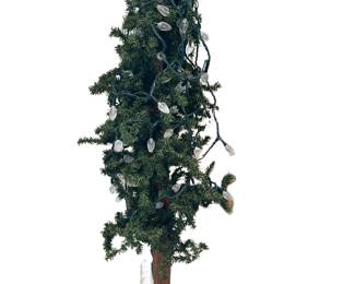 136 Slim Artificial Christmas Tree with Clear Lights Red Bow