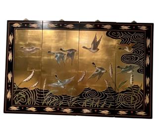 178 Asian Lacquer FourPanel Wall Screen with Birds