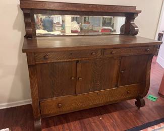 038 Antique QuarterSawn Oak Empire Sideboard Buffet with Mirror