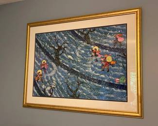 076 Chinese Folk Art Snow Storm Scene Painting  Framed Print